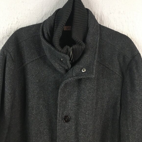 Kenneth Cole Jacket Mens Extra Large Gray Black Wool Blend Military Coat Lined - Picture 2 of 16